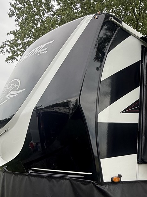 Jayco Seismic toy hauler after detailing — clean glossy front cap