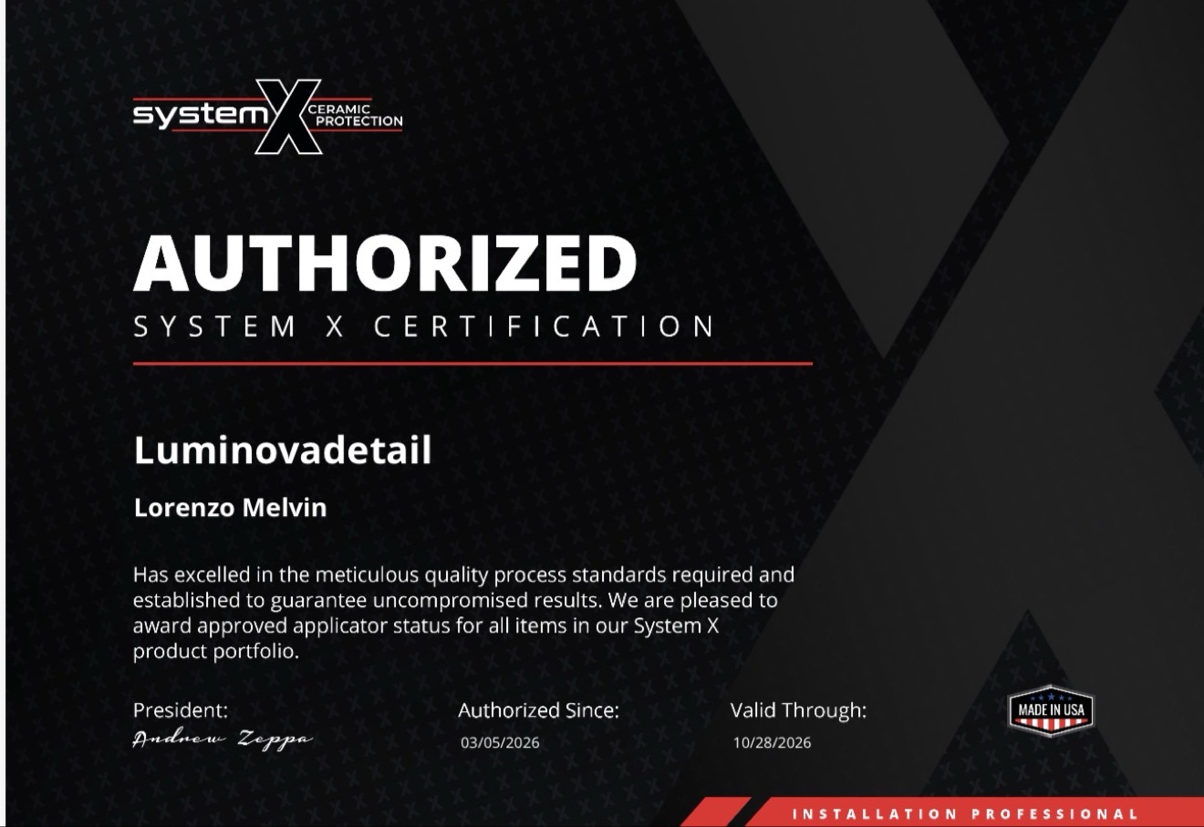 System X authorized certification — Luminovadetail, Lorenzo Melvin